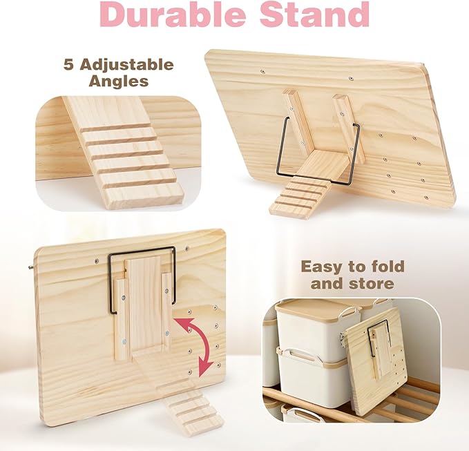 Joyreal Montessori Large Busy Board with Stand, Montessori Sensory Toys for Fine Motor Skills, Wooden Fidget Activity Board for Toddlers, Gifts for Baby Girls (Large Pink)