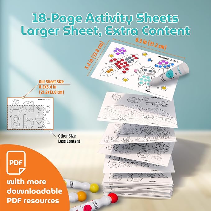 10-Color Washable Dot Markers for Kids, Includes Smock & Activity Sheets, Toddler Stocking Stuffers, Preschool Arts and Crafts Kit for Kids Ages 3-5
