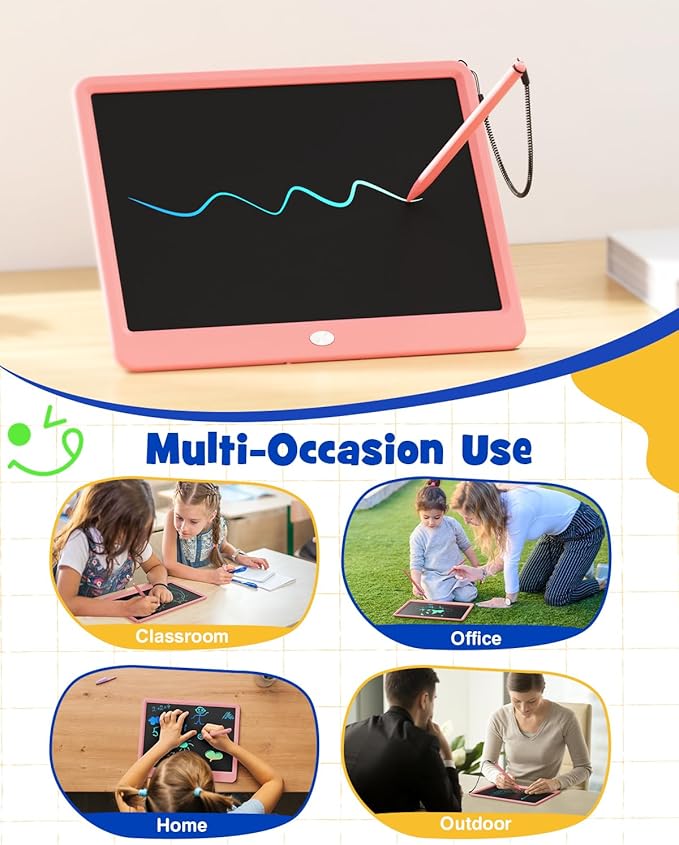 ORSEN LCD Writing Tablet 12 Inch, Colorful Doodle Board Drawing Tablet, Erasable Reusable Writing Pad, Educational for 3-8 Year Old Girls Boys(Pink)
