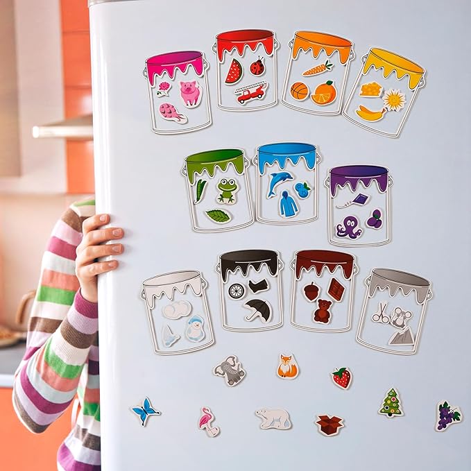 Simply magic 11 Jars Magnetic Color Sorting Set - Color Sorting Toys for Toddlers, Magnetic Shapes, Learning Colors Recognition Magnets, Colors Matching Games for Toddlers, Preschool Circle Time