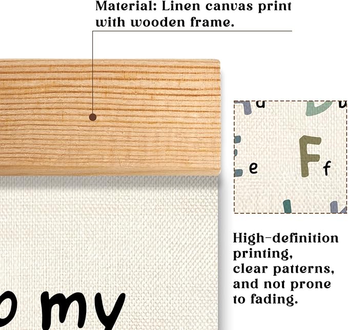 Kids Alphabet and Numbers Learning Posters Set of 2,18.5x14 Inch Linen&Canvas Educational Wall Art with Wood Hanger, ABC 123 Chart for Toddlers Classroom Nursery Playroom Decor (Colored Font)