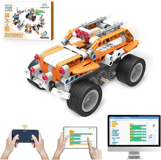 makerzoid STEM Coding Robot Kits for Kids Ages 6+, 26-in-1 Educational Programmable Scratch Coding Robotics Kit, APP RC Robot Car Birthday Children's Day Gift for Boy Girls(400+ Pcs)