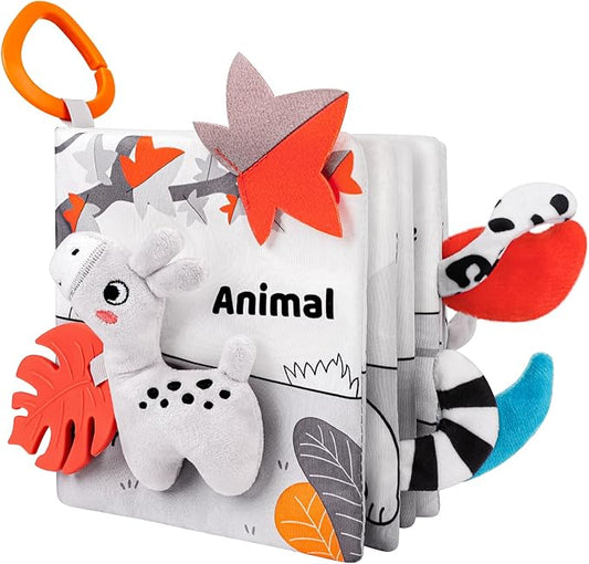 Baby Book 0-12 Months, Crinkle Cloth Book with Rattle & Touch and Feel Sensory Toys, Soft Teether for Infants, Educational Learning Toys, Ideal Baby Shower Easter Gifts for Boys Girls