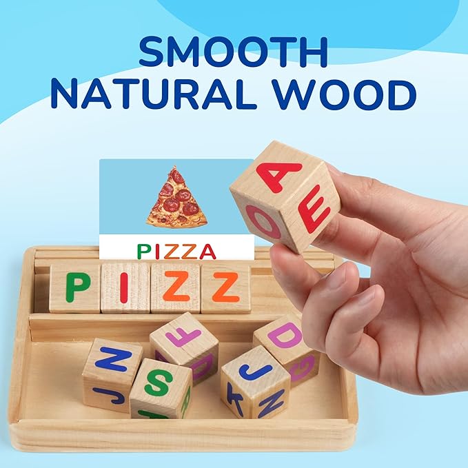 BenBen Spelling Games with Flash Cards, 112 Words, Montessori Toys for 3 4 5 6 Years Old Kids, Wooden Matching Letters Games, CVC Word Educational Learning Toys, Gift for Preschool Kindergarten