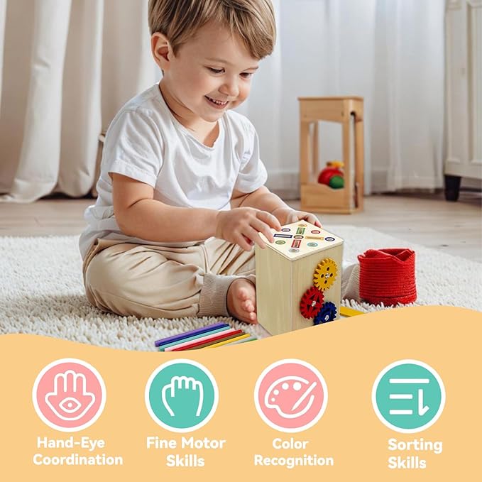 Wooden Montessori Baby Toddler Toys: 3 in 1Learning Fine Motor Skills Sensory Toys for Toddlers 3-5, Educational Color Sorting Preschool Learning Activities Boys Girls Gifts (2 in 1)