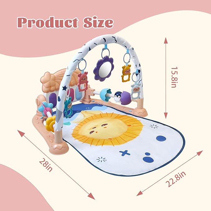 Baby Play Mat Activity Gym, Musical Activity Center, Kick and Play Piano Gym, Tummy Time Mats for Newborn Babies Infants Toddlers Boys Girls 0-3-6-9-12 Months (Apricot)
