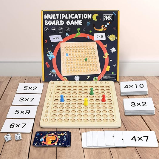 BAKAM Wooden Multiplication Board Math Game for Kids 8-12, Math Manipulatives Set with 100PCS Flash Cards for Kids 6-8 Years Old, Montessori Counting Toy Preschool Learning