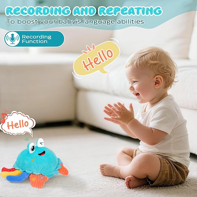 Baby Toys 1 Year Old 12-18 Months, Crawling Crab Baby Plush Toy, Musical Tummy Time Toys, Dancing Moving Bouncing Recording Sensory Toys for 1 2 3 Year Old Boy Girl Gifts