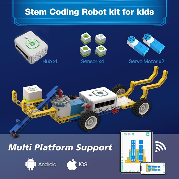 12 in 1 Coding Robot Kit ICBricks for Kids 6+, 240+ Piece Educational AI STEM Remote Building Learn to Code with Hub,Motor,Sensor,APP Control for Girls Boys Gift