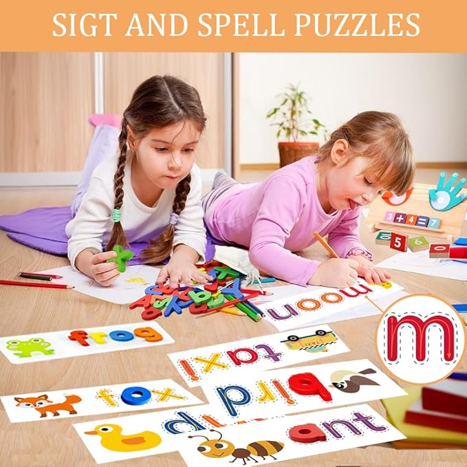 Montessori Math & Spelling Learning Toys for Kids 3+ Years -Wooden Number Counting Blocks, ABC Letter Matching Game, Math Manipulatives, Preschool Educational Toys, Homeschool Supplies, Gift for Kids