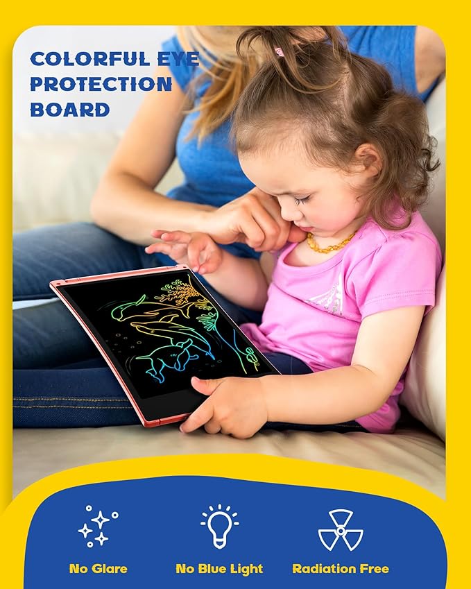 bravokids LCD Writing Tablet with Lanyard, 8.5 inch Colorful Doodle Board Drawing Pad for Kids, Travel Games Activity Learning Toys, Birthday Gift for Age 3 4 5 6 7 8 Year Old Boys Girls