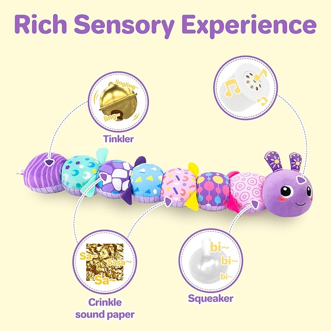KMUYSL Baby Toys 0-6 6-12 Months, Sensory Music Animal Stuffed Toy for 0 1 2 3 4 5 6+ Months, Plush Toy with Crinkle and Rattles for Infant Newborn, Tummy Time Toys Gifts for 0-3-6-12 Month