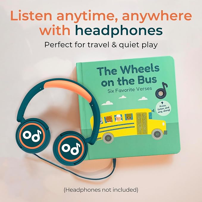 Calis Books The Wheels on The Bus Book - Rechargeable Musical Book, Headphone Jack, Books for 1 Year Old, Musical Book for Toddlers 1-3, Musical Toy Toddlers