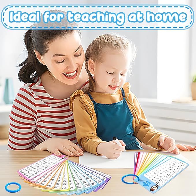 Math Flash Cards 0-12, 60PCS Times Table Flash Cards Chart, with Dry Erase Markers Sorting Ring, 1st, 2nd, 3rd Grades Educational Math Multiplication Game for Kids Classroom Home