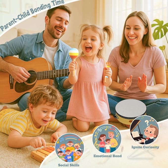 Baby Musical Instruments for Toddlers 1-3, 8PCS Montessori Musical Toy Set with Xylophone, Drum, Maracas...Perfect Toy Gift for 1-3 Year Old Boy Girl