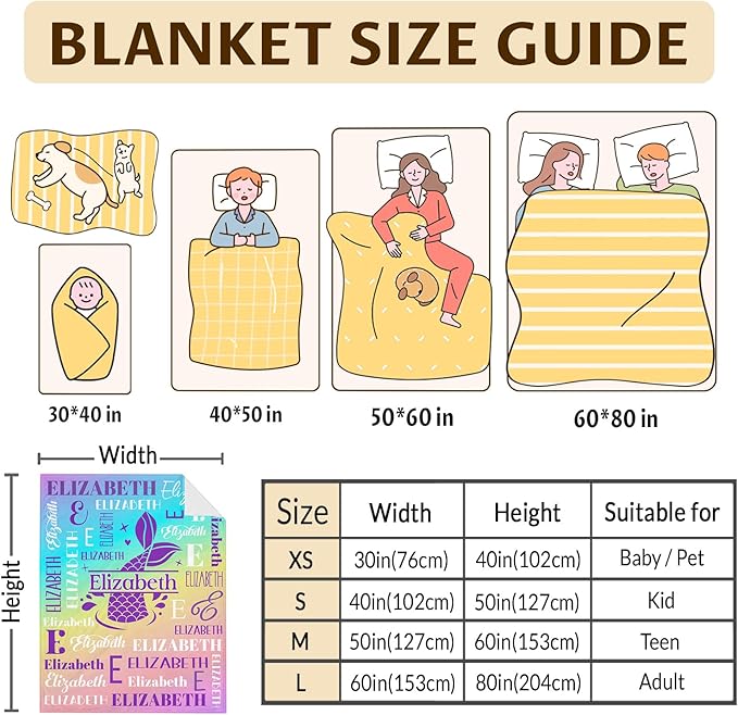 Kids Blanket for Girls 3-5, Custom Mermaid Gifts for Adults Teens Women, Personalized with Name Soft Warm Comfy Lightweight Monogram Mermaid Accessories Blankets for Travel Camp Home Living Room
