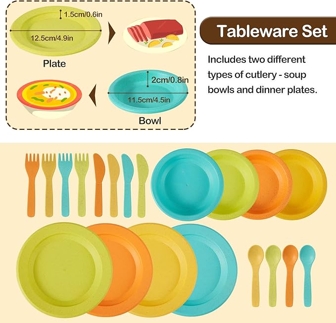 Buyger Kids Kitchen Accessories and Tea Set for Kids, Toddler Play Kitchen Toy Dish Plates Utensils Dinnerware Set Pretend Role Play Gifts for Ages 3-5 3 4 5 Years Olds Kids Children Boys Girls