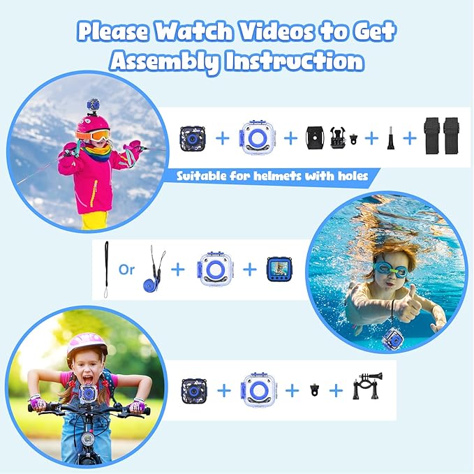 PROGRACE Kids Waterproof Camera - Birthday for 3-12 Year Old Boys 1080P HD Underwater Video Camera for Kids Pool Toys Toddler Digital Cameras with 32GB SD Card Blue