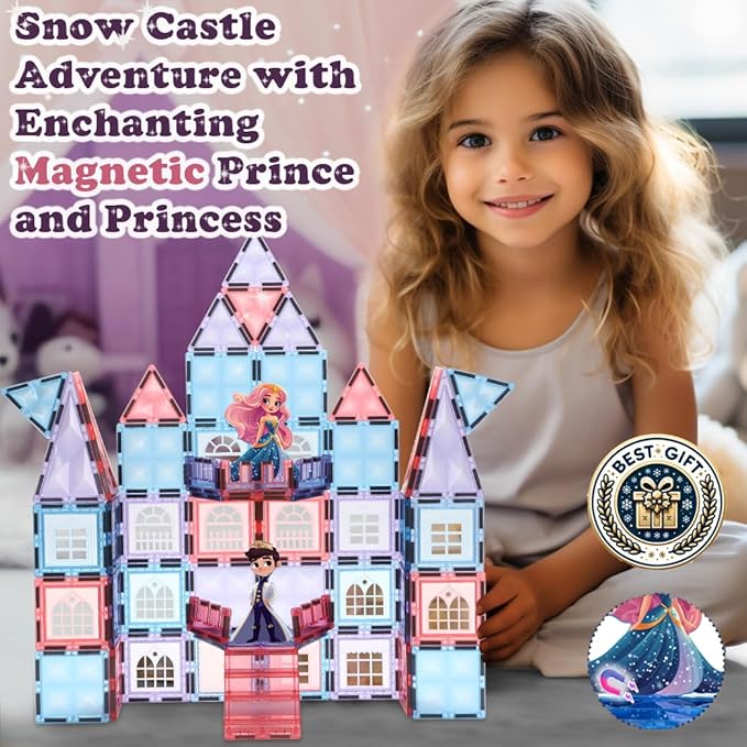Little Pi Frozen Magnetic Tiles 3 Year Old Girl Gifts 5 Year Old 4 Year Old Girl Birthday Gifts Princess Toys Magnet Tiles Building Blocks Castle Age 3 4 5 6 7 8