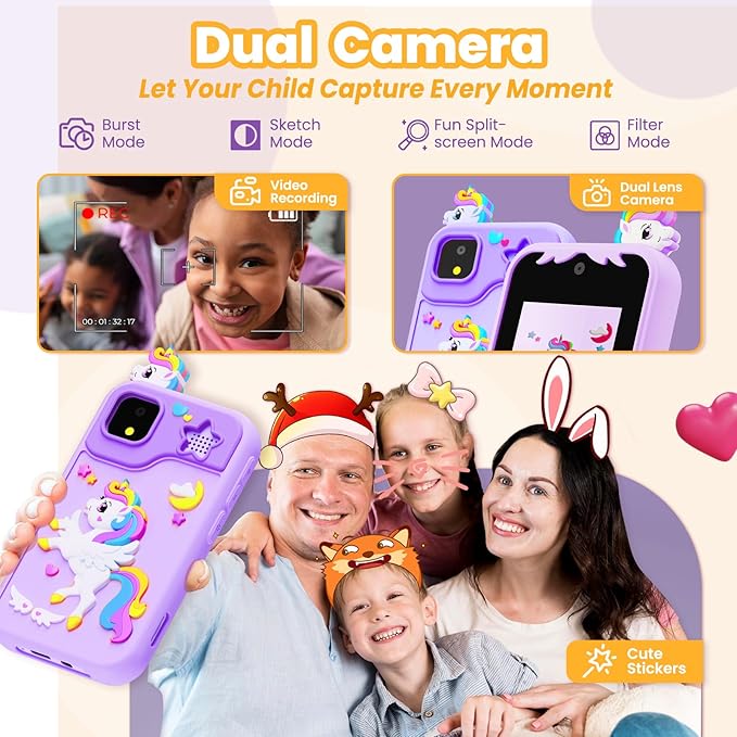 Kids Phone for Girl Toys, Kids Camera Toy Smart Phone Christmas Birthday Gifts Toddler Ages 2, 3, 5, 7, 8, 10 Year Old, Educational Learning Toys with 2.8" Touchscreen, Music Video Game (Purple)