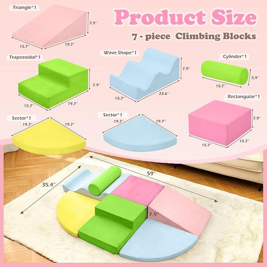 QUCHI Climbing Toys for Toddlers, Toddler Climbing Toys Indoor, 7-Piece Soft Foam Climbing Blocks Set, Toddler Playtime Corner Climber Indoor Foam Play Gym for Climbing Crawling and Sliding