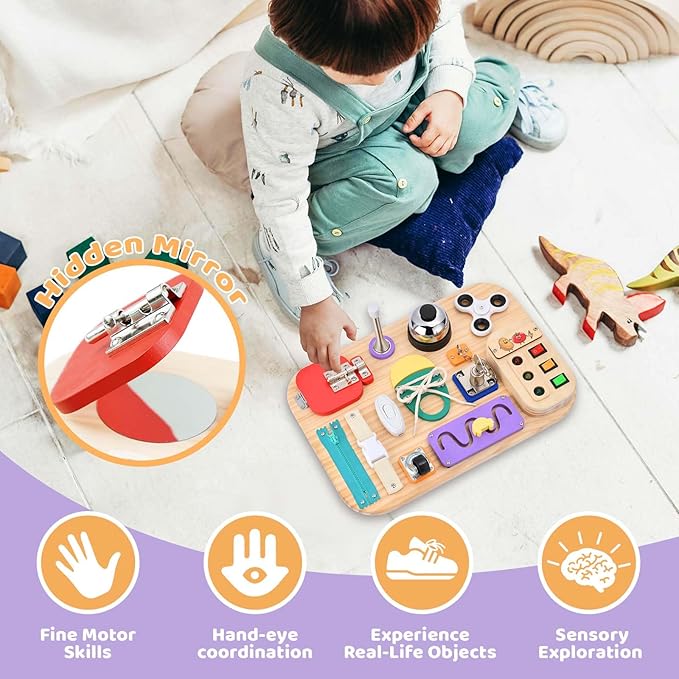 Potatomato Montessori Busy Board - Wooden Sensory Toys for Toddlers for 1 2 3 4 Years -Activity Board Toys for Fine Motor Skills - Educational Fidget Toys for Boy & Girl - Birthday Gifts