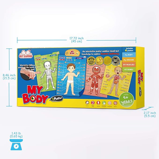 BEST LEARNING i-Poster My Body – Interactive Educational Human Anatomy Talking Toy for Kids Ages 5-12 to Learn Body Parts, Organs, Muscles and Bones Through Fun Sound and Quiz Modes