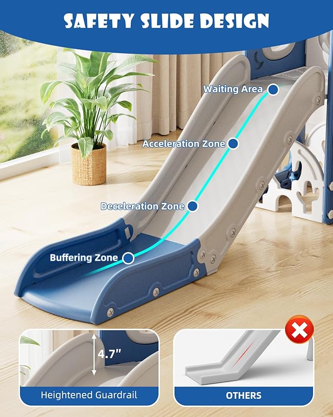 YUFU 13 in 1 Kids Slide for Toddlers, Toddler Slide Playset with Golf, Drawing Board, Climber, Basketball Hoop and Storage Space, Indoor Outdoor Toddler Playground for Kids Age 1-3 (Blue)