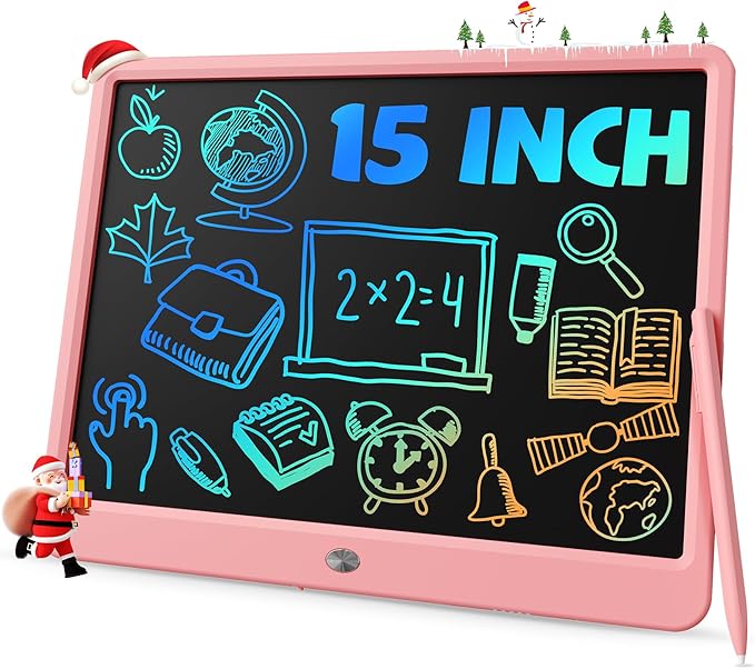 TEKFUN Teen Girl Gifts Ideas, 15inch LCD Writing Tablet for Kids Age 8-10 and Up, Doodle Board 4 5 6 7 Year Old Girl Toys, Mothdays Day Gifts Homeschool Supplies Easter Gifts for Adults(Pink)