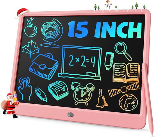 TEKFUN Teen Girl Gifts Ideas, 15inch LCD Writing Tablet for Kids Age 8-10 and Up, Doodle Board 4 5 6 7 Year Old Girl Toys, Mothdays Day Gifts Homeschool Supplies Easter Gifts for Adults(Pink)