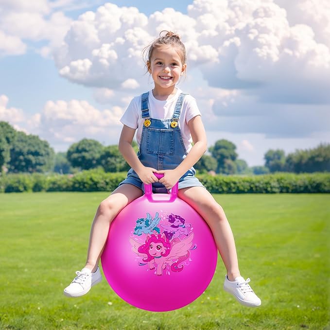 ZOOJOY Hopper Ball, 18 Inch Bouncy Ball with Handle for Kids Aged 3-8, Inflatable Unicorn Hippity Hop for Boys Girls, Pink Hopping Toys with Pump