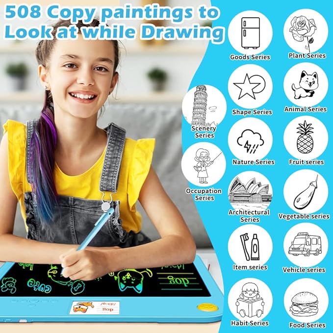 16 Inch LCD Learning Tablet Autism Toys for Kids 5-7 Dual-Screen Pad with 9 Learning Themes,Type-C Rechargeable Erasable Board Extra Stylus Lock Switch for Travel Home School