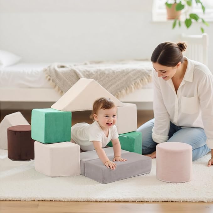 BanaSuper 11-Piece Large Foam Building Blocks for Toddlers, Plush Velvet Stacking & Climbing Toys, Early Learning Construction Play Set, Sensory Indoor Soft Play Gym for Safe Creative Play, Ideal Gift