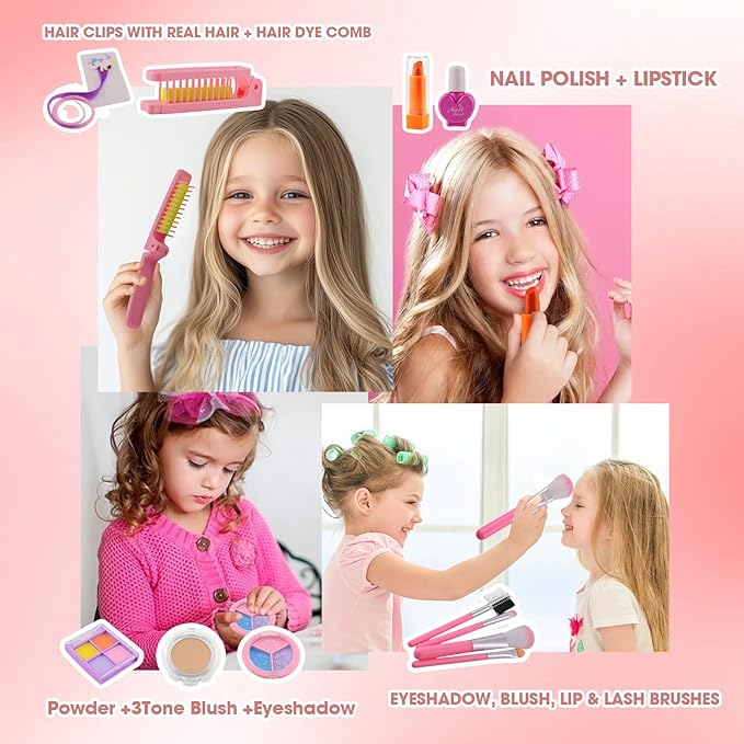 21Pcs Kids Makeup Kit for Girl, Princess Toys Real Washable Cosmetic Set with Sparkly Unicorn Purse, Kids Makeup Sets for Girls, Play Make Up Birthday Gifts for 3 4 5 6 7 8 9 10 11 12 Years Old Kid