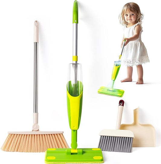 Kids Cleaning Toy Set,Mini Spray Mop Montessori Toys Pretend Play Cleaning Tool for Toddlers with Spray Mop & Kids Broom Dustpan Set Cleaning Toys Gift for Toddlers Girls Boys Age 3+