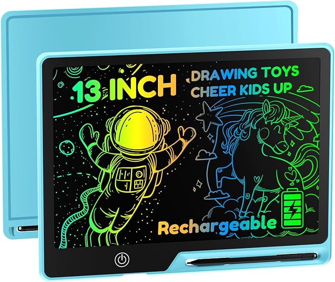 13 Inch LCD Writing Tablet for Kids, Rechargeable Erasable Doodle Board Colorful Toddler Drawing Pad, Preschool Easter Basket Stuffers Birthday Gift 3 4 5 6 7 Year Old Girls in Light Blue