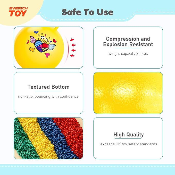 EVERICH TOY 2-Pack Hopper Ball for Kids, 18In Hippity Hop Balls, Yellow & Blue Bouncy Ball with Handle, Indoor Outdoor Inflatable Hopping Toy sfor Girls Boys Gift with Pump