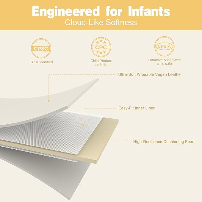 Padded 79" ×59" Large Baby Play Mat for Floor, 1.2" Thick Memory Foam Playmat with Soft Vegan Leather Cover, Cushioned Play Mat for 79" x59" Playpens, Beige