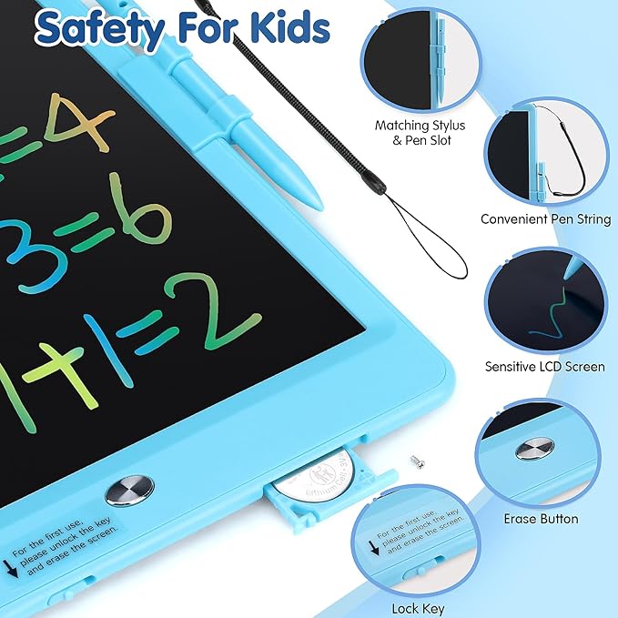 10 Inch Drawing Tablet, LCD Writing Tablet for Kids, Colorful Doodle Board Toddler Drawing Pad, Educational Learning & Travel Essential Kid Toy for 3 4 5 6 7 8-Year-Old Girls Boys (Blue)