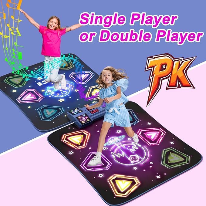 Dance Mat Toys for 3-12 Year Old Girls Boy, 2 Players Dance Mat with Light-up 12 Buttons & 5 Games Mode,Kids Dance Game Toy for Girl, Xmas Birthday Gifts for 3 4 5 6 7 8 9 10+ Year Old Girls Boys