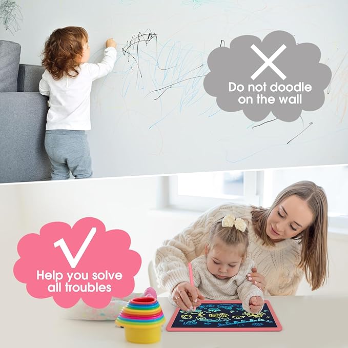 LCD Writing Tablet for Kids, 15 Inch Colorful Drawing Doodle Board, Learning Educational Drawing Pad Toys for Kids, Christmas Birthday Gift for 3 4 5 6 7 8 9 Year Old Girls Boy Pink