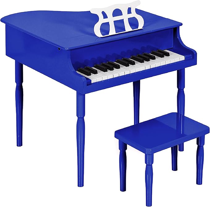 Best Choice Products Kids Classic Wooden 30-Key Mini Grand Piano Musical Instrument w/Piano Lid, Bench, Foldable Music Rack, Song Book, Note Stickers, Enamel Finish - Dark Blue