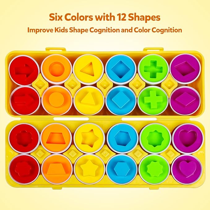 Matching Eggs Color Shape Recoginition Sorter Puzzle Travel Bingo Game Easter Baskets Stuffers Montessori Learning Educational Fine Motor Skill Toy for 3 4 5 Year Old