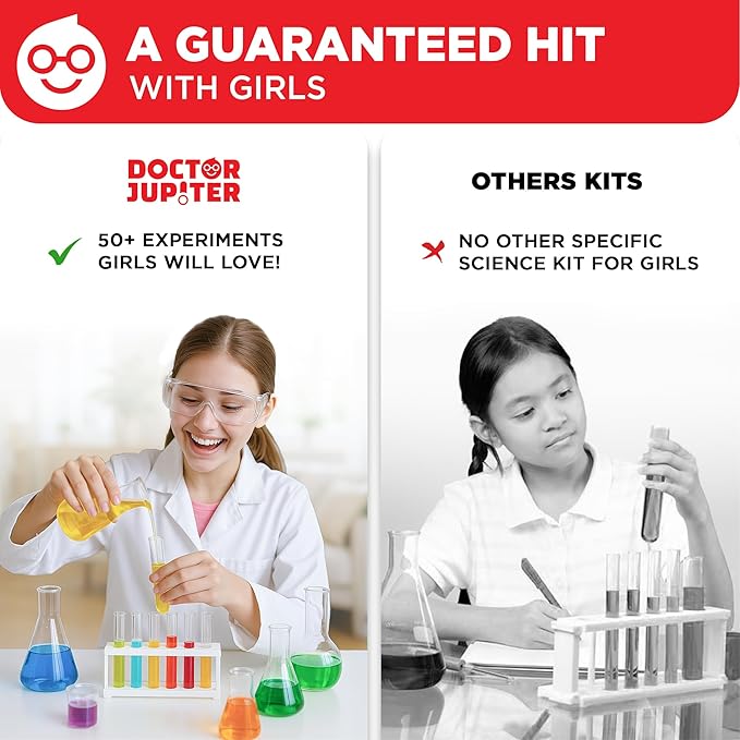 Doctor Jupiter Girls' Science Kit, Chemistry Set for Kids Ages 8-10-12-14 Ideas for 8,9,10+ Year Old Girls | STEM Toy Kit with 50+ Experiments | Learning & Educational Projects