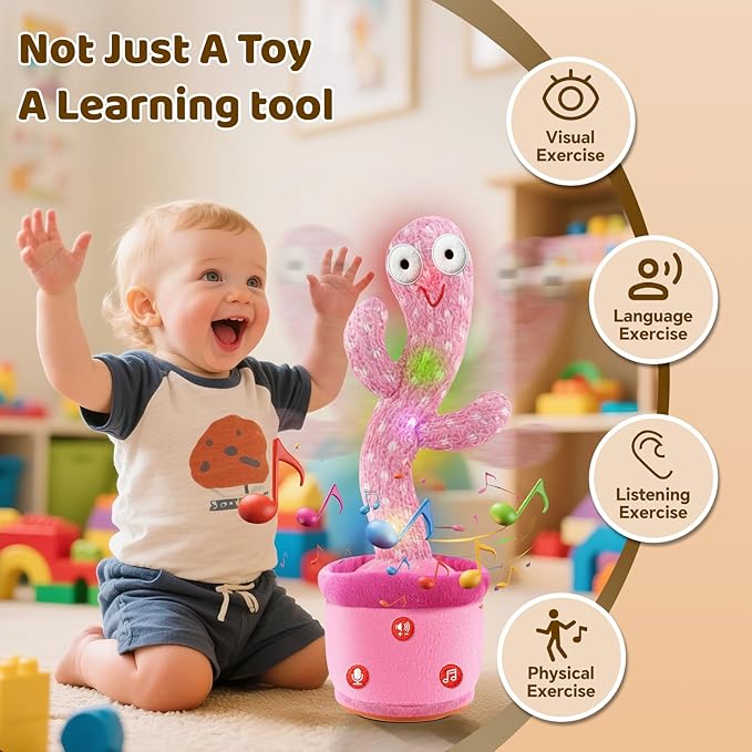 Rechargeable Dancing Talking Cactus Toy for Baby Toddlers, Baby Girl Toys, Volume Adjustable, Mimicking, Recording, Singing English Songs, Xmas Baby Toys & Gifts for Girls, Stocking Stuffers for Kids