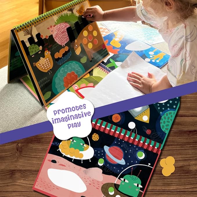 DINO MINI Dot is Fun! - Imaginative Paint by Sticker Kit for Kids - Dot Art Sticker Book for Toddlers 3-5 - Stocking Stuffers for Kids - Sticker Art Book for Toddlers (Space)