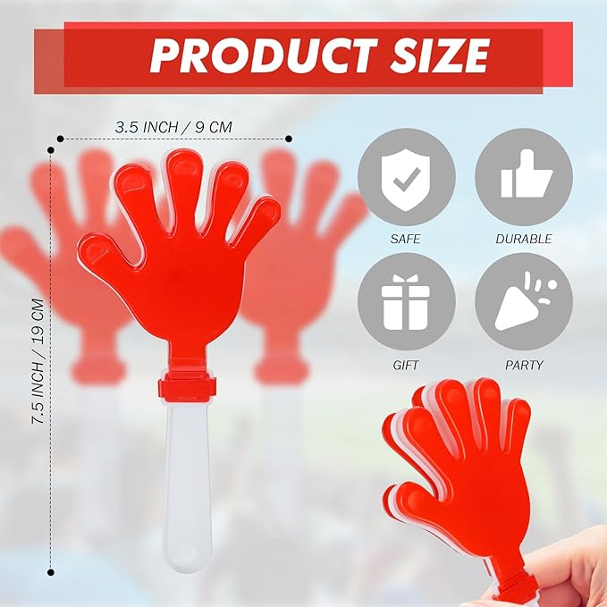 12 Pcs Hand Clappers Noisemakers 7.5 Inch Clappers Noisemakers Plastic Hand Clappers for Birthdays Game Football Sporting Events Cheers Supplies Dance Basketball Football Noisemakers(Red and White)