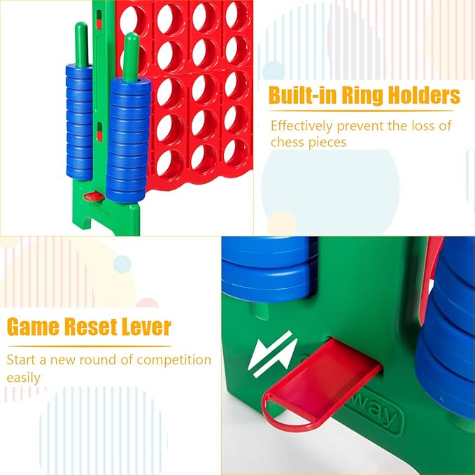 COSTWAY Jumbo 4-to-Score Giant Game Set, 4 in A Row for Kids and Adults, 3.5FT Tall Indoor & Outdoor Game Set with 42 Jumbo Rings & Quick-Release Slider, Perfect for Holiday Party & Family Game, Green