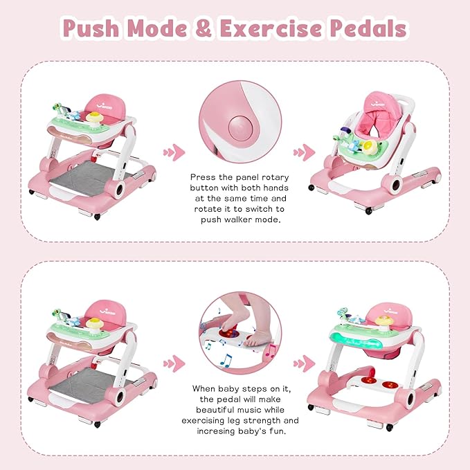 5 in 1 Baby Walker, Activity Baby Walker-Baby Bouncer, Rocker, Activity Center,Seat and Push Walker,Detachable Trampoline Mat, Adjustable Speed Rear Wheels and Height,Ages 6-18 Months