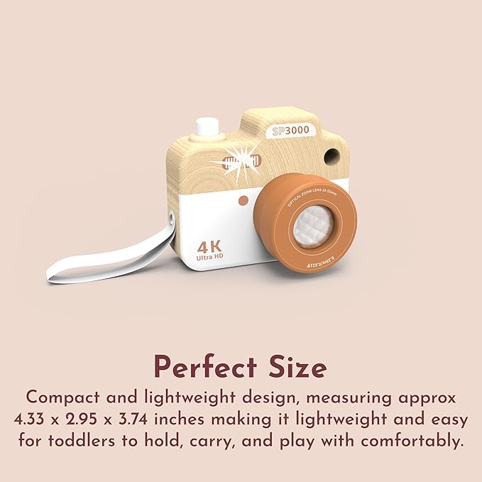 SPEEDY MONKEY My First Wooden Camera Toddler Toy with Kaleidoscope Lens, FSC Wood Pretend Play Camera for Kids – Early-Learning Photographed Props for Imaginative Play for Boys and Girls